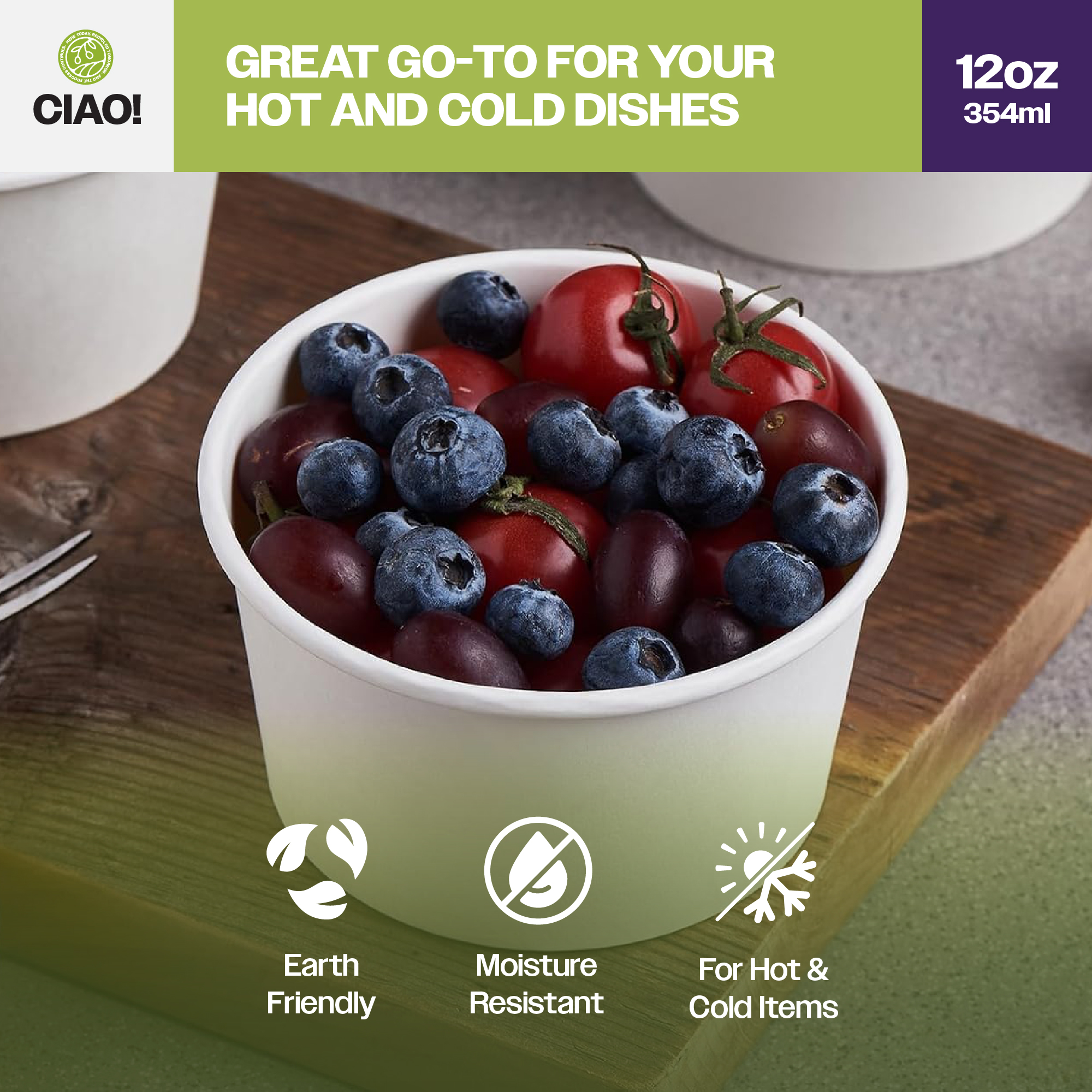 CIAO! 12 oz Disposable White Paper Food Container, 115mm Diameter, Lids Sold Separately (500/case) - Image 7