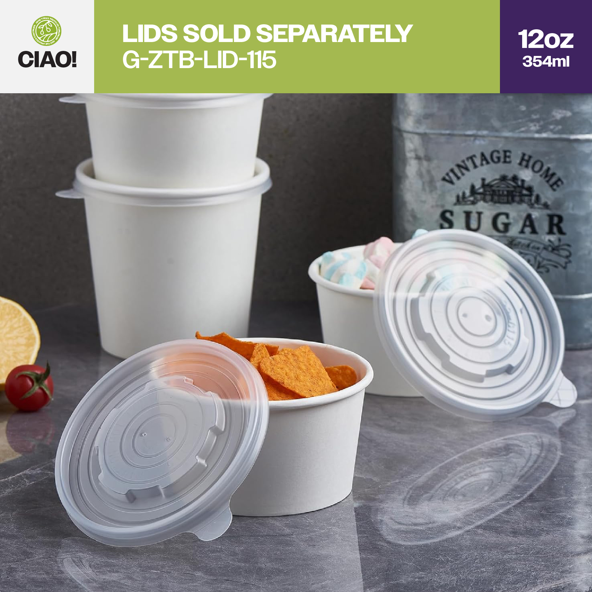 CIAO! 12 oz Disposable White Paper Food Container, 115mm Diameter, Lids Sold Separately (500/case) - Image 6