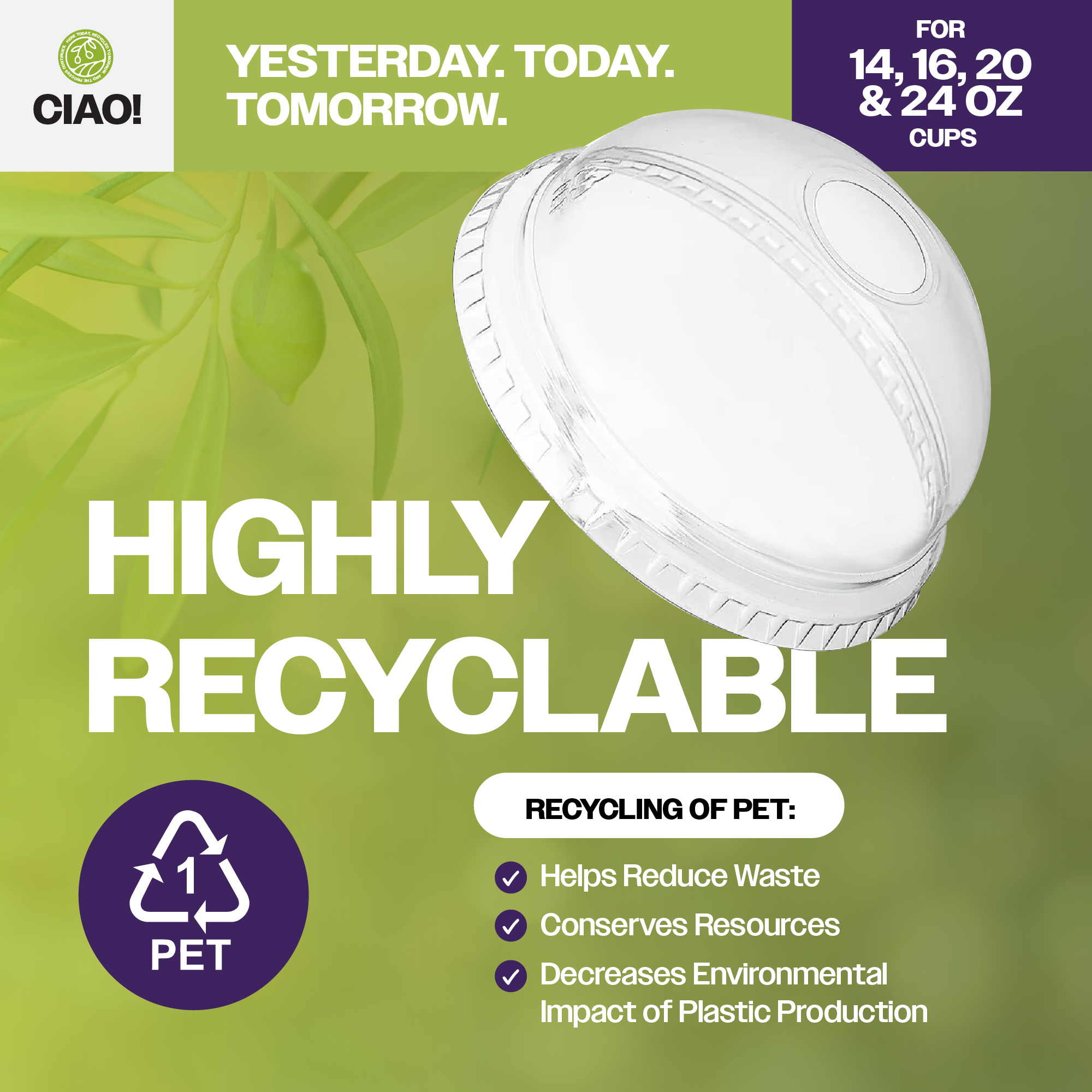 CIAO! PET Dome Lid with Straw Slot, Designed and Fit for 14 oz/16 oz/20 oz/24 oz Brand PET Cold Drink Cups Only, 98mm (Case of 1,000) - Image 3