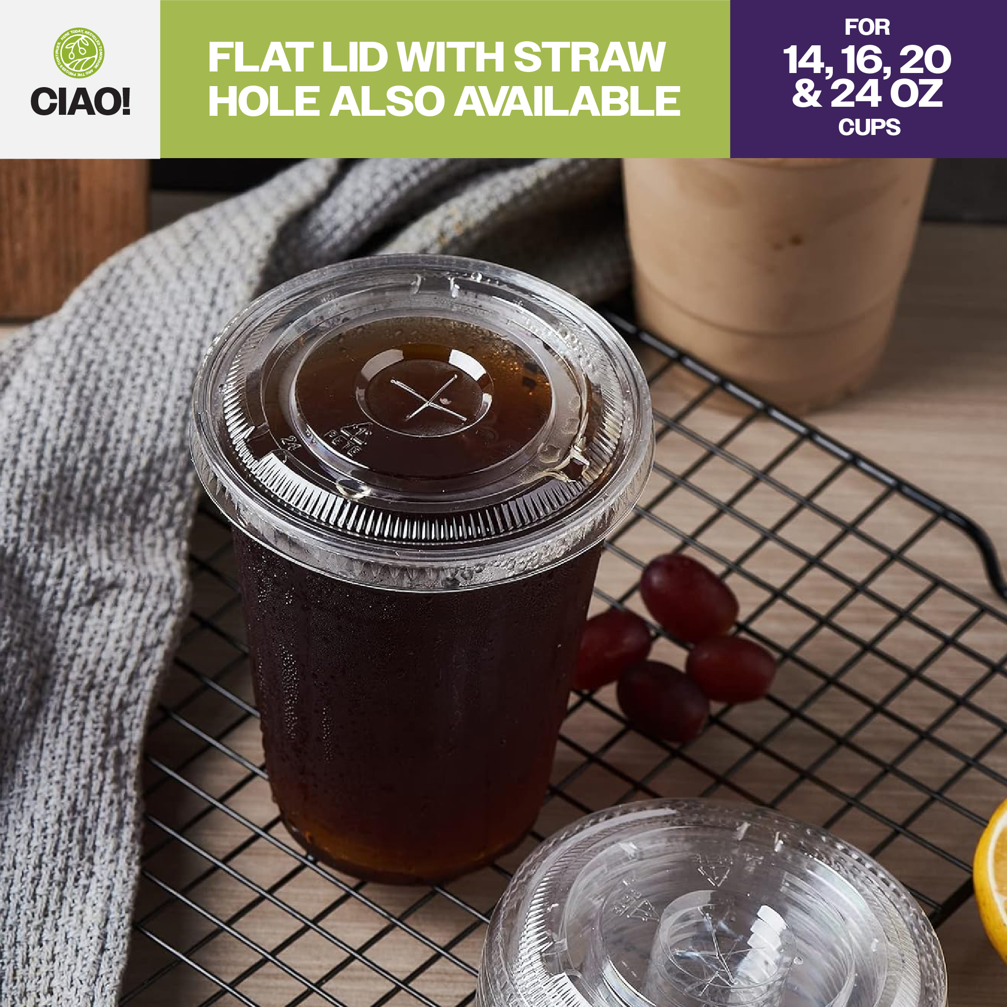 CIAO! PET Dome Lid with Straw Slot, Designed and Fit for 14 oz/16 oz/20 oz/24 oz Brand PET Cold Drink Cups Only, 98mm (Case of 1,000) - Image 7