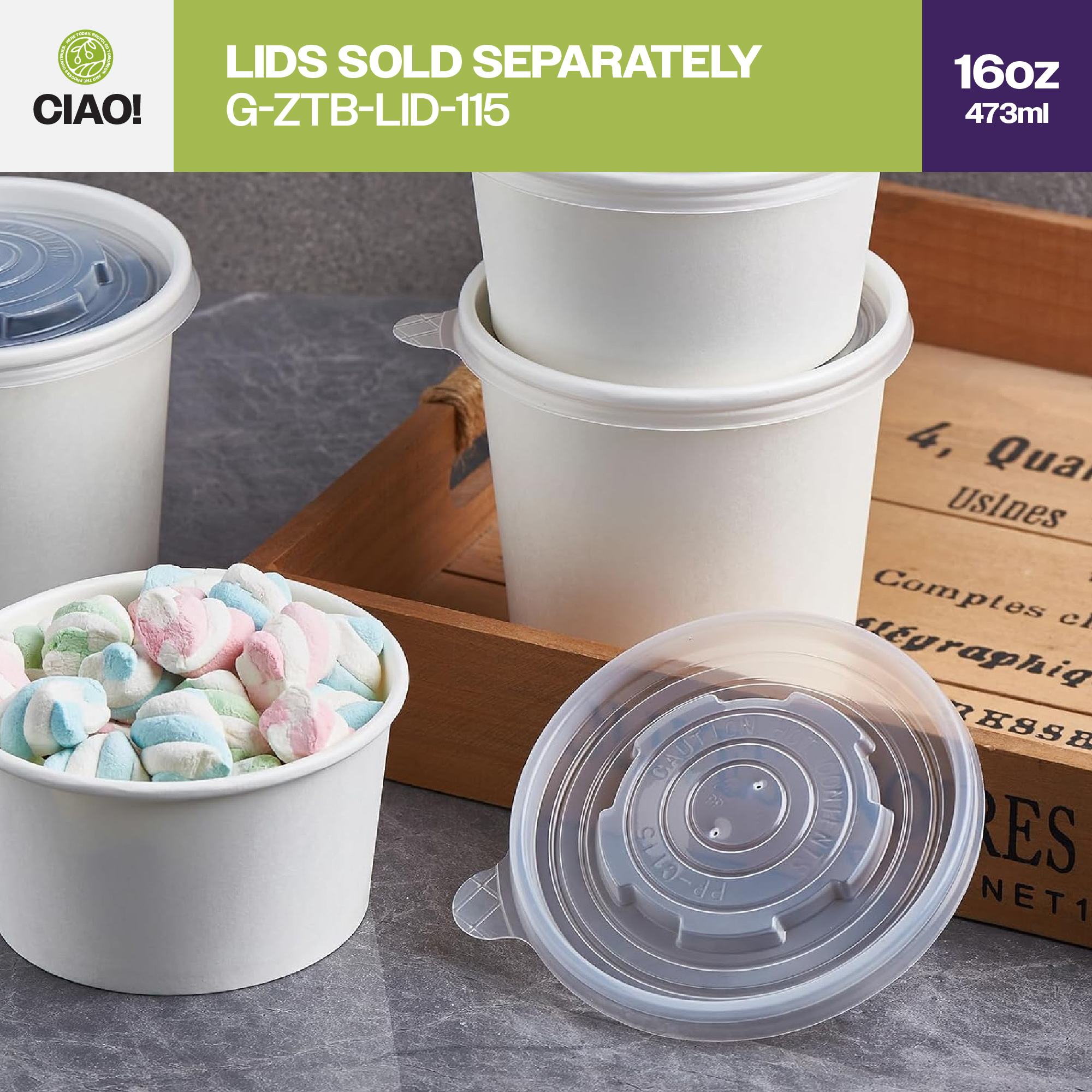CIAO! 16 oz Disposable White Paper Food Container, 115mm Diameter, Lids Sold Separately (500/case) - Image 6
