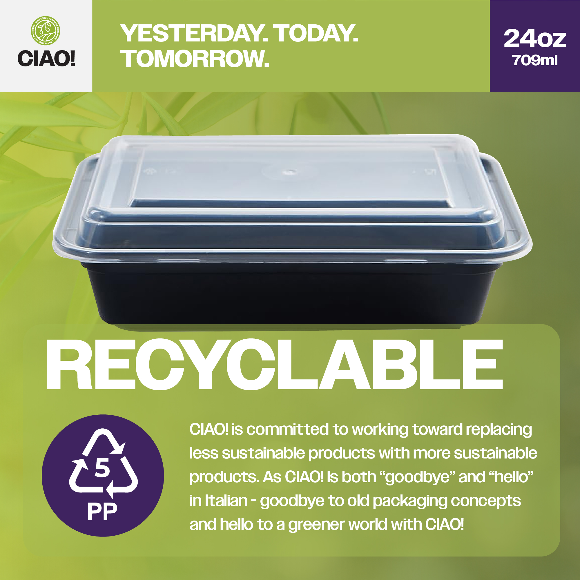 CIAO! Heavy Weight 24 oz Injection Molded Microwavable Black Rectangular Food Container with Lid (150/case) - Image 4