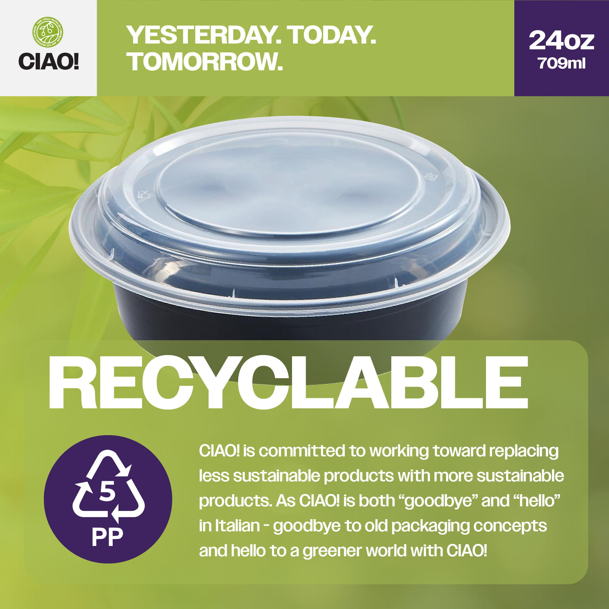 CIAO! Heavy Weight 24 oz Injection Molded Microwavable Black Round Food Container with Lid (150/case) - Image 4