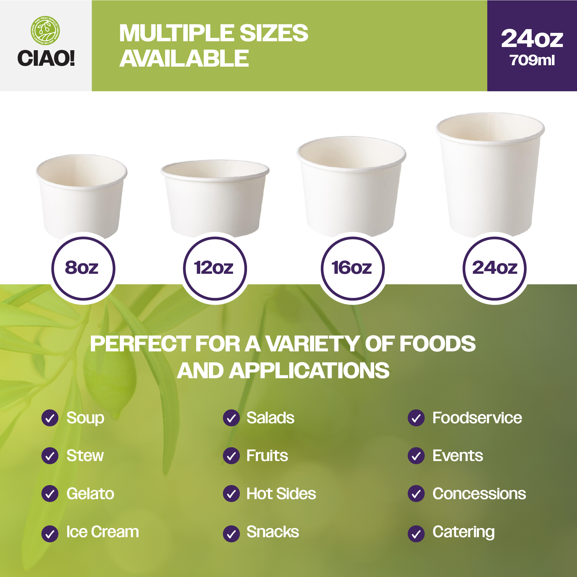 CIAO! 24 oz Disposable White Paper Food Container, 115mm Diameter, Lids Sold Separately (500/case) - Image 5