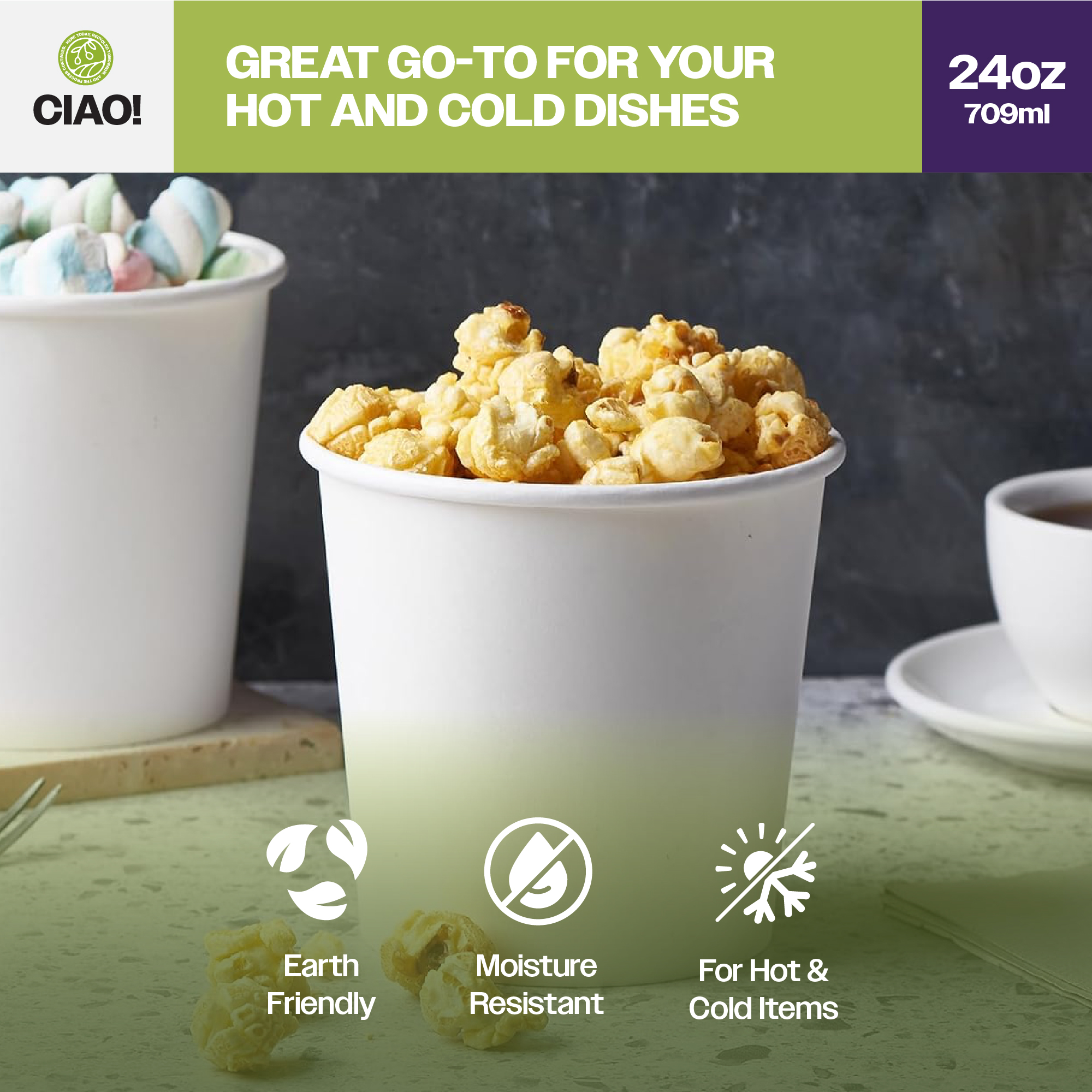 CIAO! 24 oz Disposable White Paper Food Container, 115mm Diameter, Lids Sold Separately (500/case) - Image 7