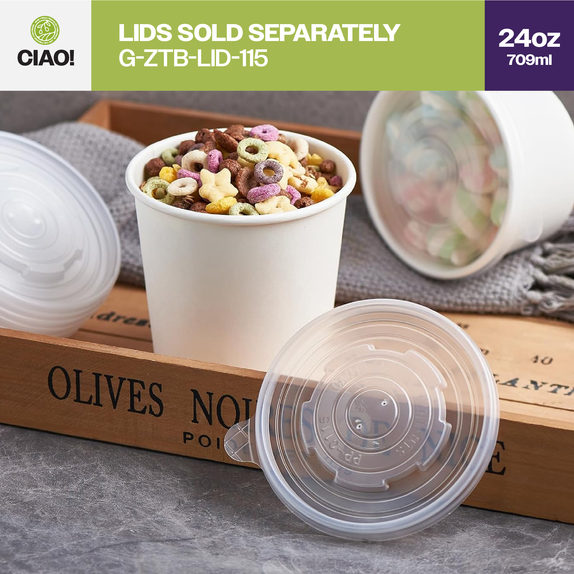 CIAO! 24 oz Disposable White Paper Food Container, 115mm Diameter, Lids Sold Separately (500/case) - Image 6