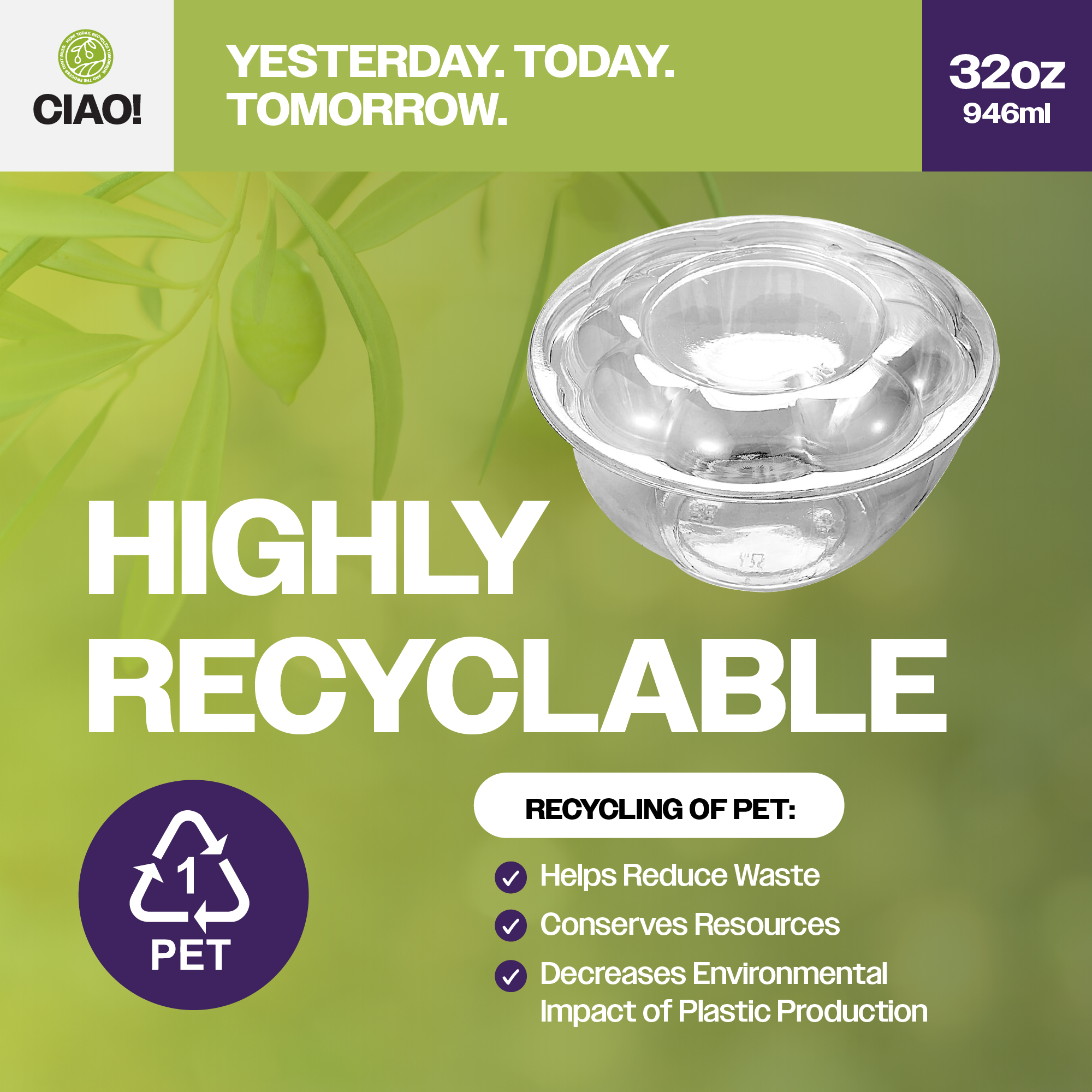 CIAO! 32 oz Clear PET Fruit and Salad Bowl with Rose Dome Lid (150/case) - Image 4