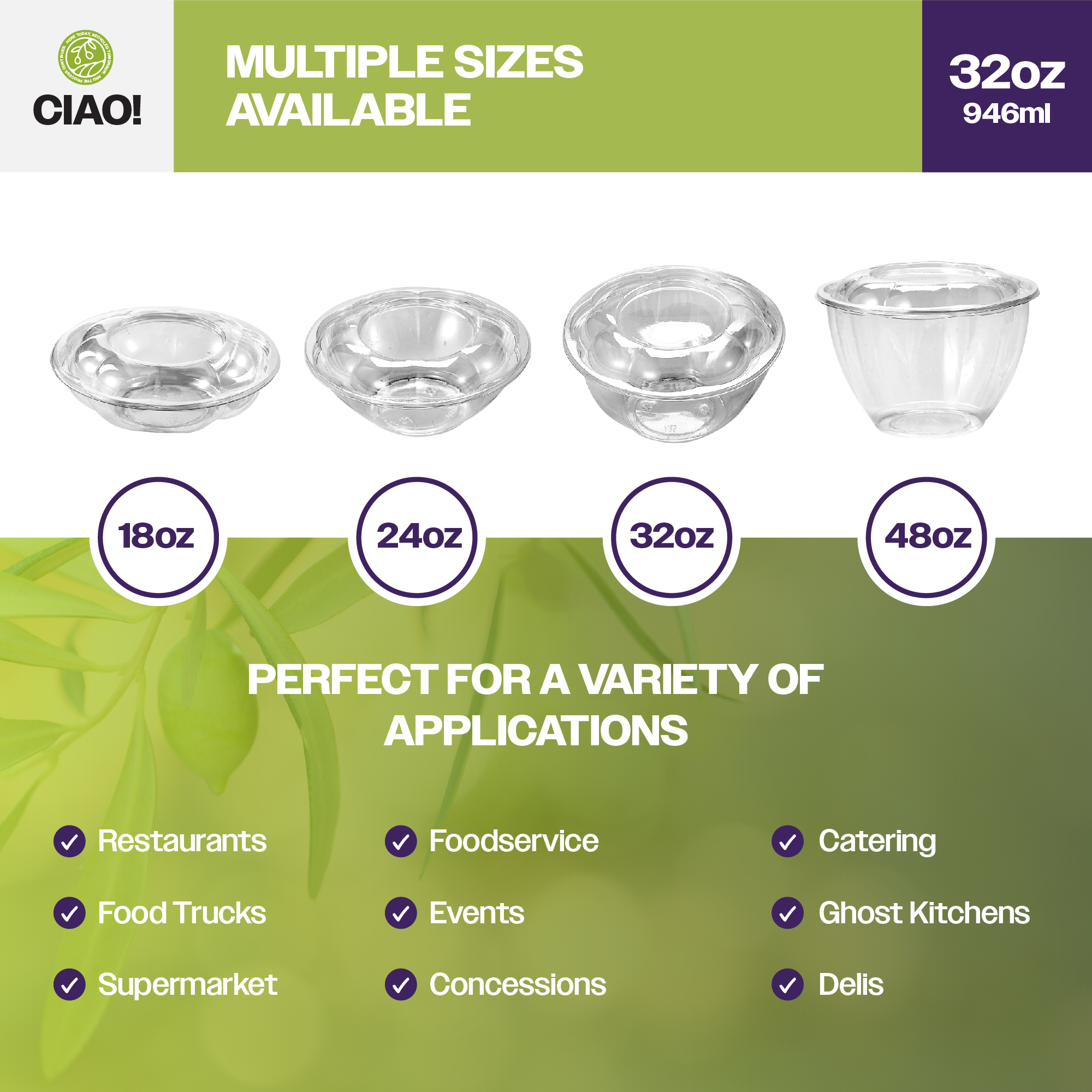 CIAO! 32 oz Clear PET Fruit and Salad Bowl with Rose Dome Lid (150/case) - Image 5