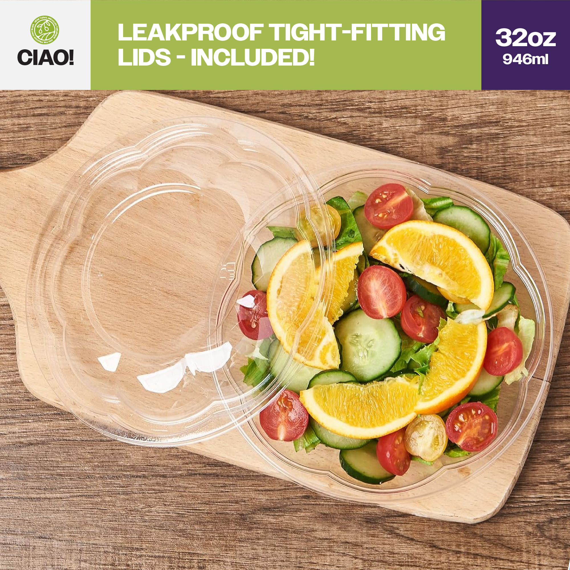 CIAO! 32 oz Clear PET Fruit and Salad Bowl with Rose Dome Lid (150/case) - Image 6