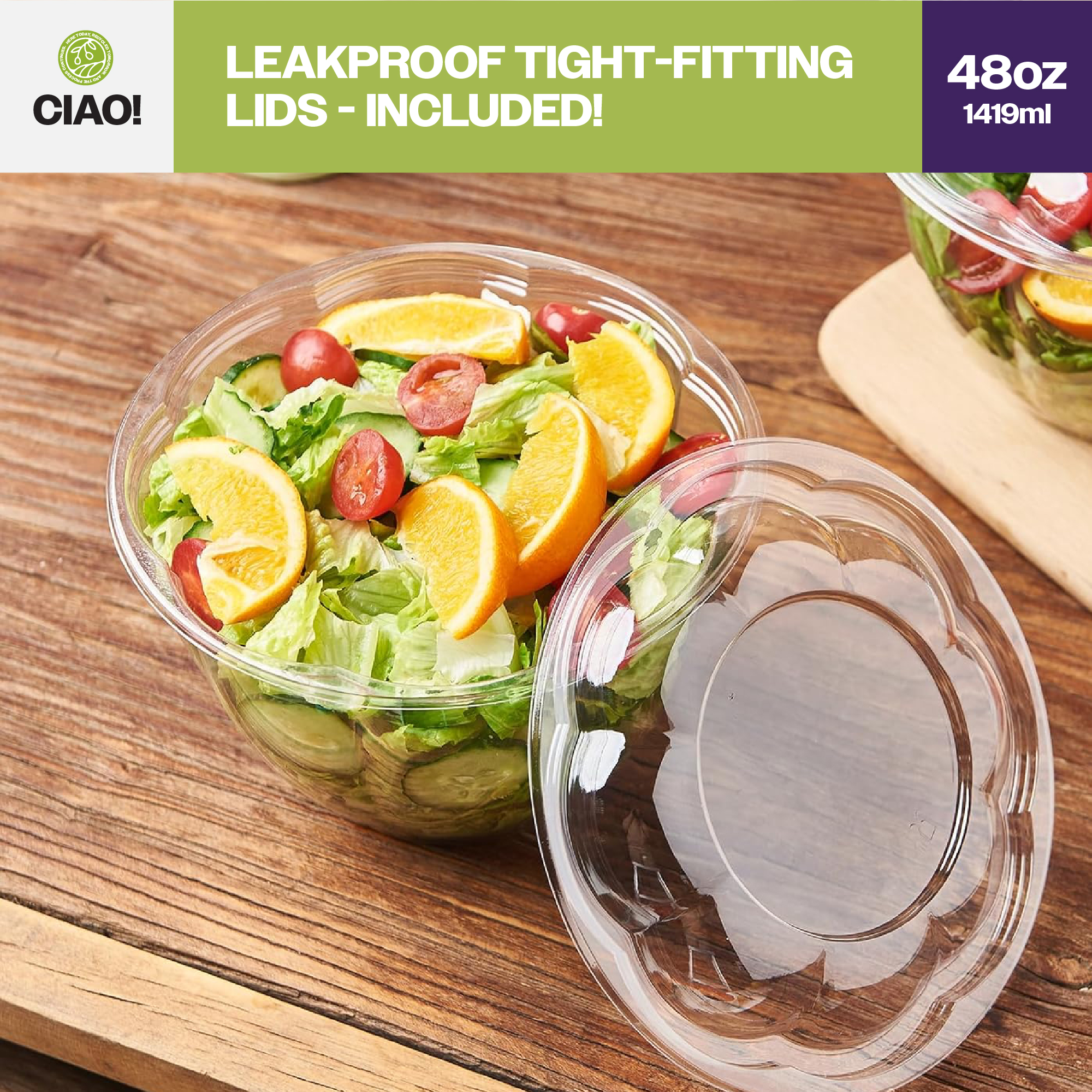 CIAO! 48 oz Clear PET Fruit and Salad Bowl with Rose Dome Lid (150/case) - Image 6