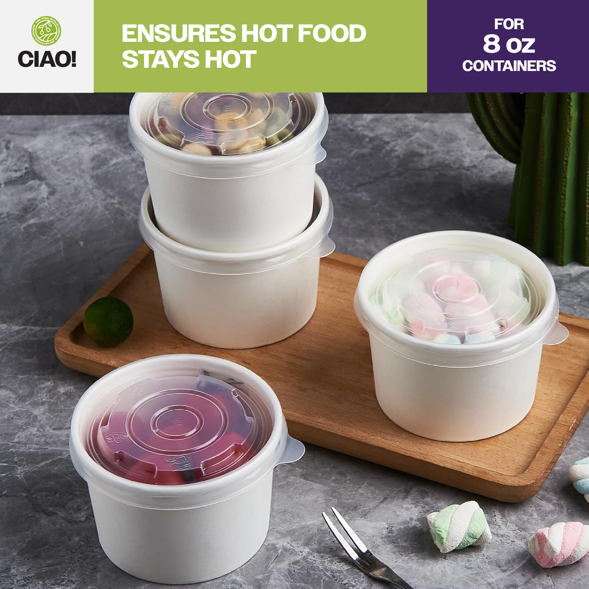 CIAO! 90mm Diameter PP Lid, Designed and Fit 8oz Paper Food Container (1000/case) - Image 5