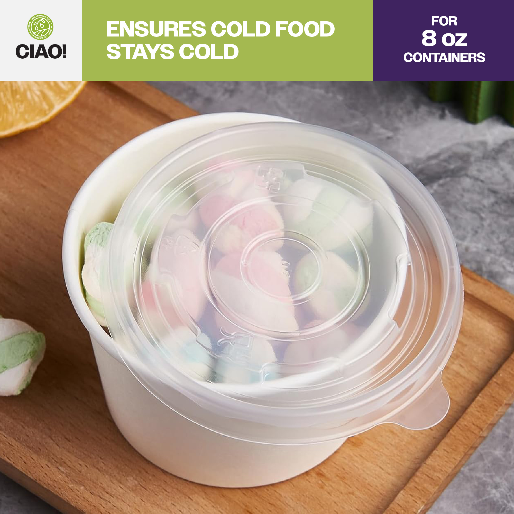 CIAO! 90mm Diameter PP Lid, Designed and Fit 8oz Paper Food Container (1000/case) - Image 6