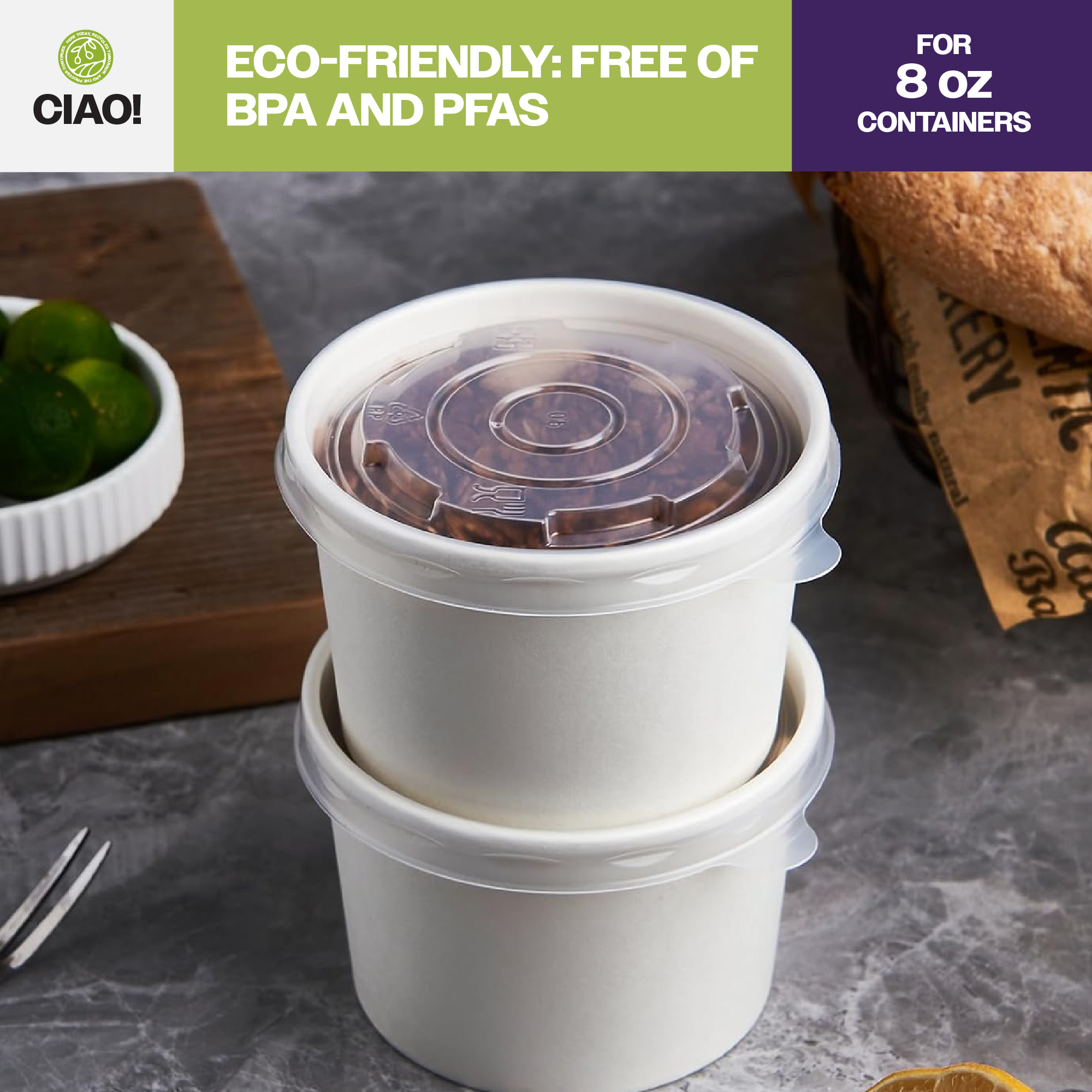 CIAO! 90mm Diameter PP Lid, Designed and Fit 8oz Paper Food Container (1000/case) - Image 7