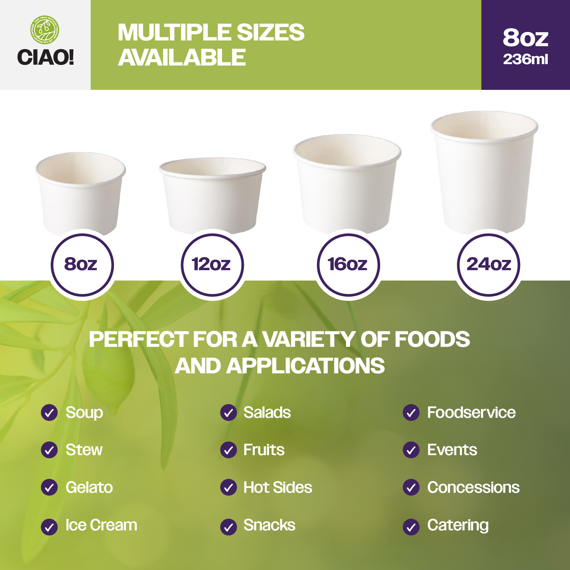 CIAO! 8 oz Disposable White Paper Food Container, 90mm Diameter, Lids Sold Separately (1000/case) - Image 5