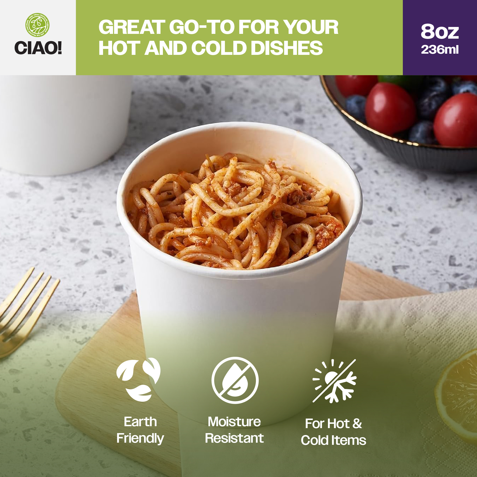 CIAO! 8 oz Disposable White Paper Food Container, 90mm Diameter, Lids Sold Separately (1000/case) - Image 7