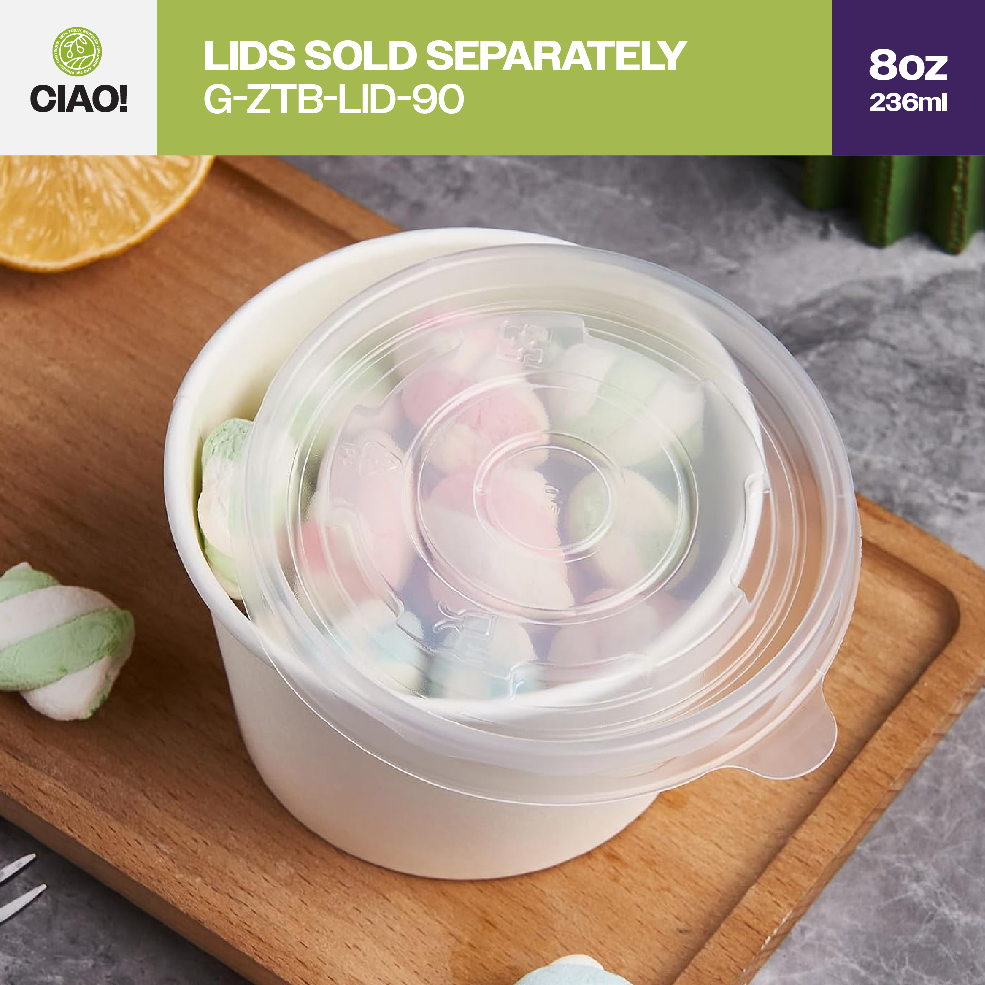 CIAO! 8 oz Disposable White Paper Food Container, 90mm Diameter, Lids Sold Separately (1000/case) - Image 6