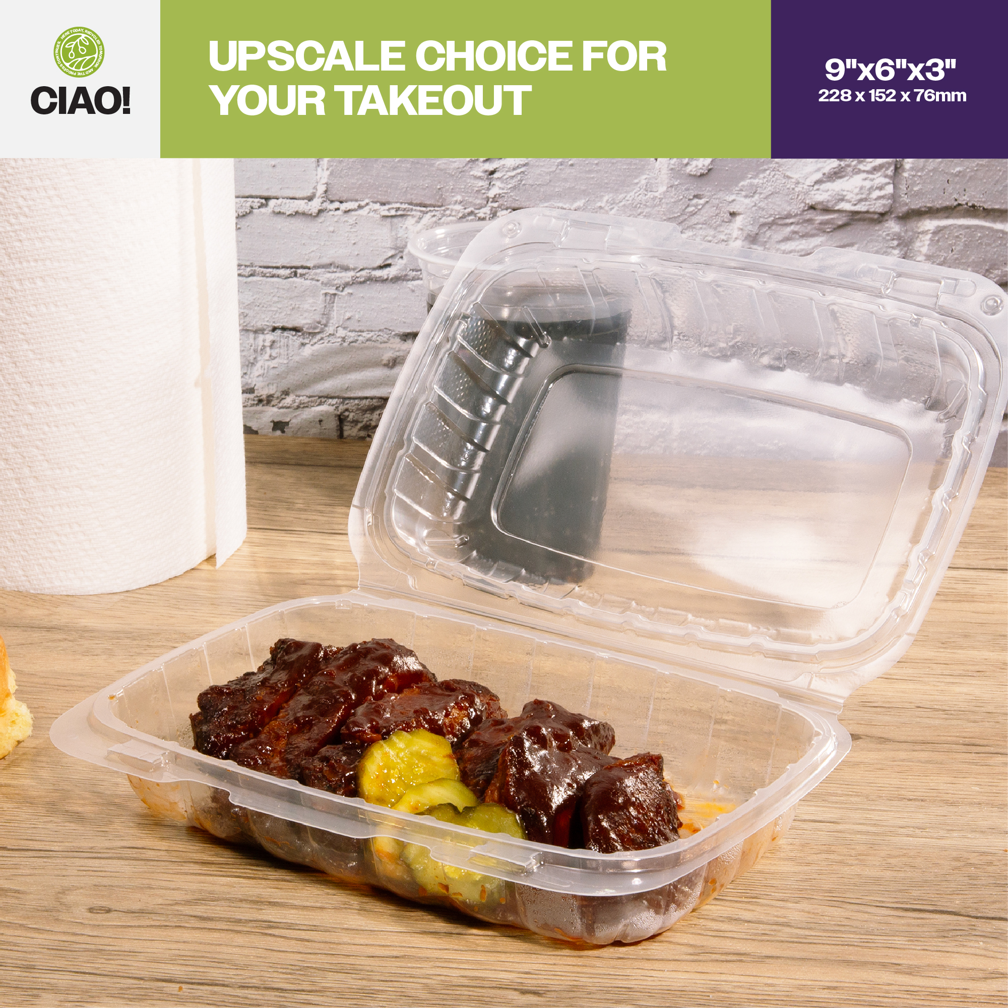 CIAO! 9"x6"x3" 1 Compartment PP Plastic Clear Hinged Container for Take Out (Case of 200) - Image 6