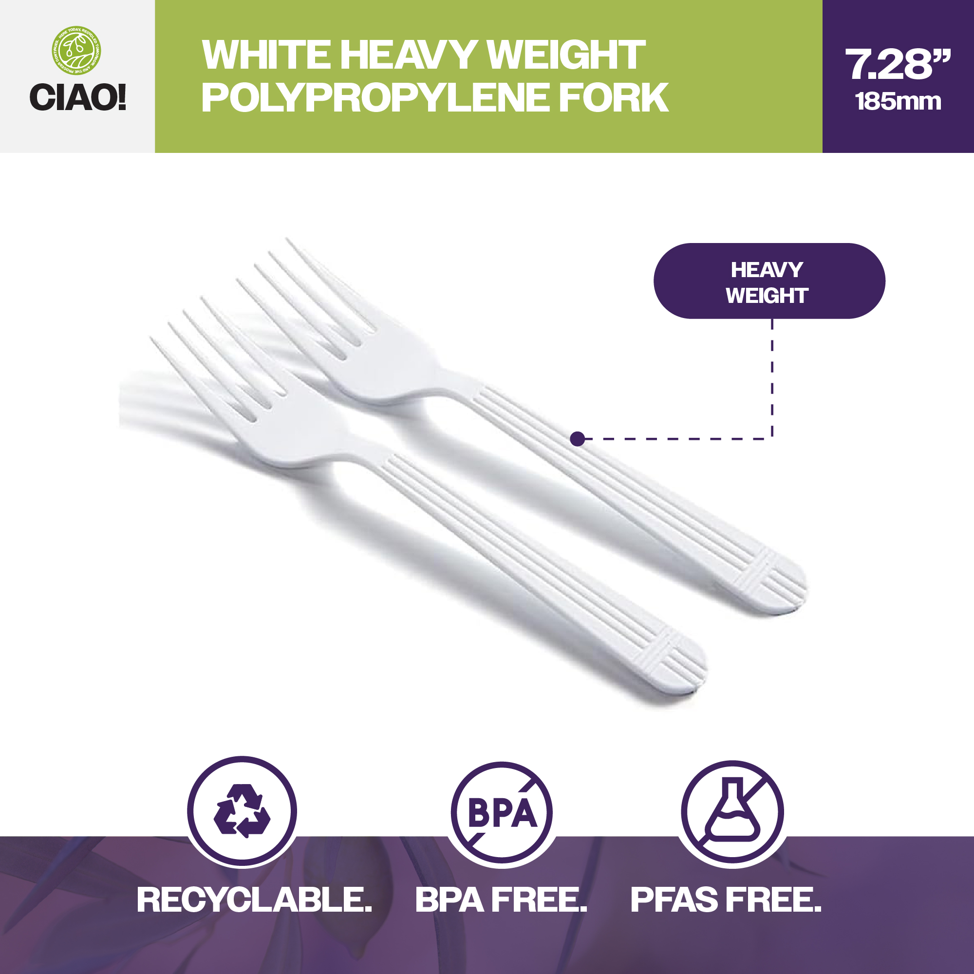 CIAO! Heavy Duty White Polypropylene Disposable Forks, Foodservice Bulk Pack – 1,000 Count - Image 3