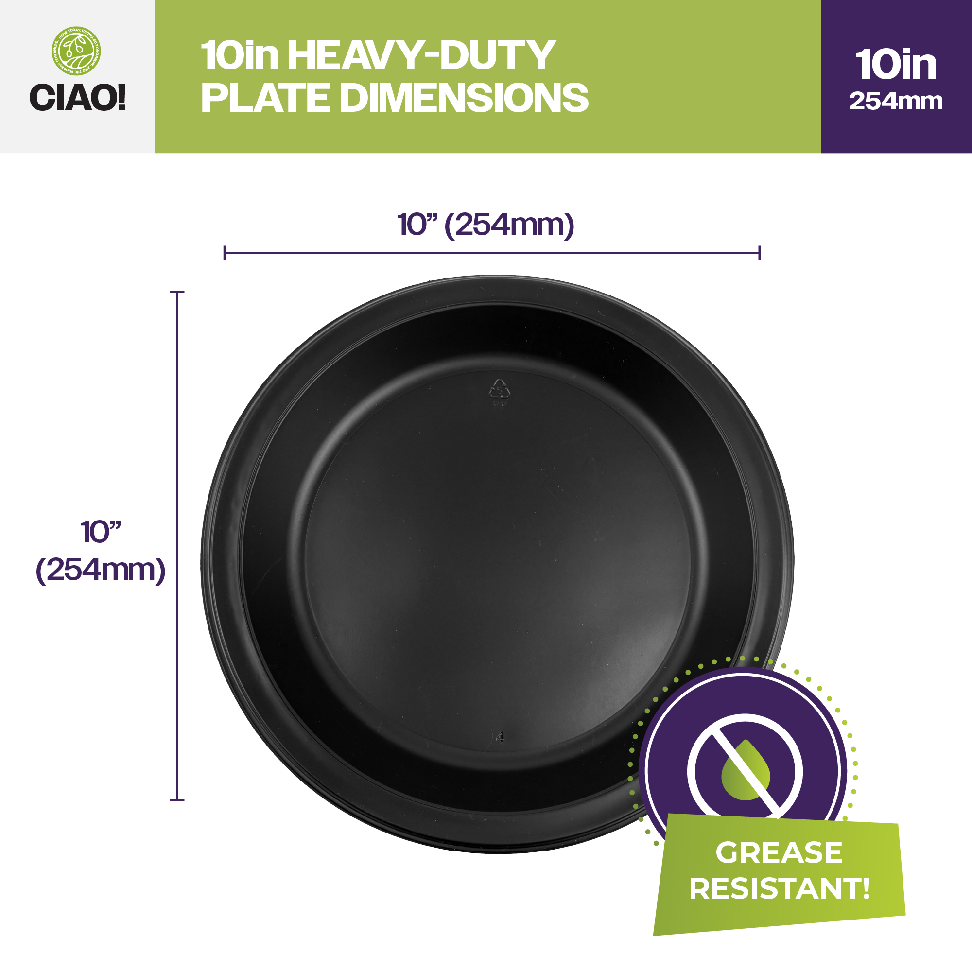 CIAO! 10.25" Black Heavy Weight Plastic Plate (Case of 400) - Image 2
