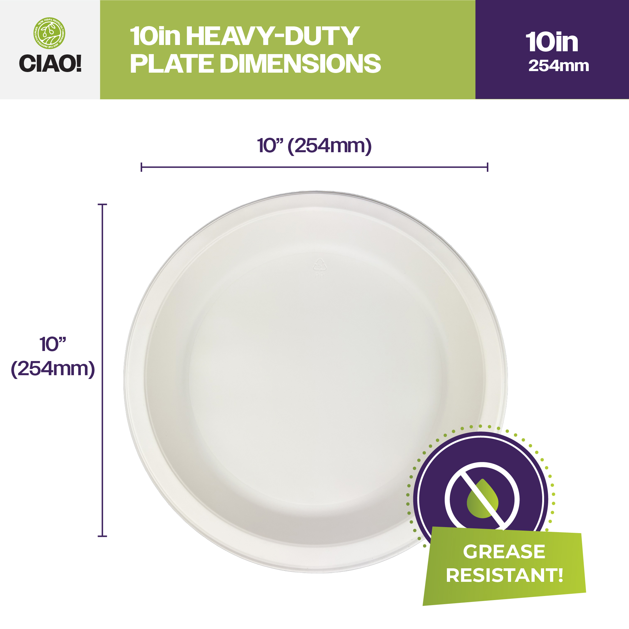 CIAO! 10.25" White Heavy Weight Plastic Plate (Case of 400) - Image 2