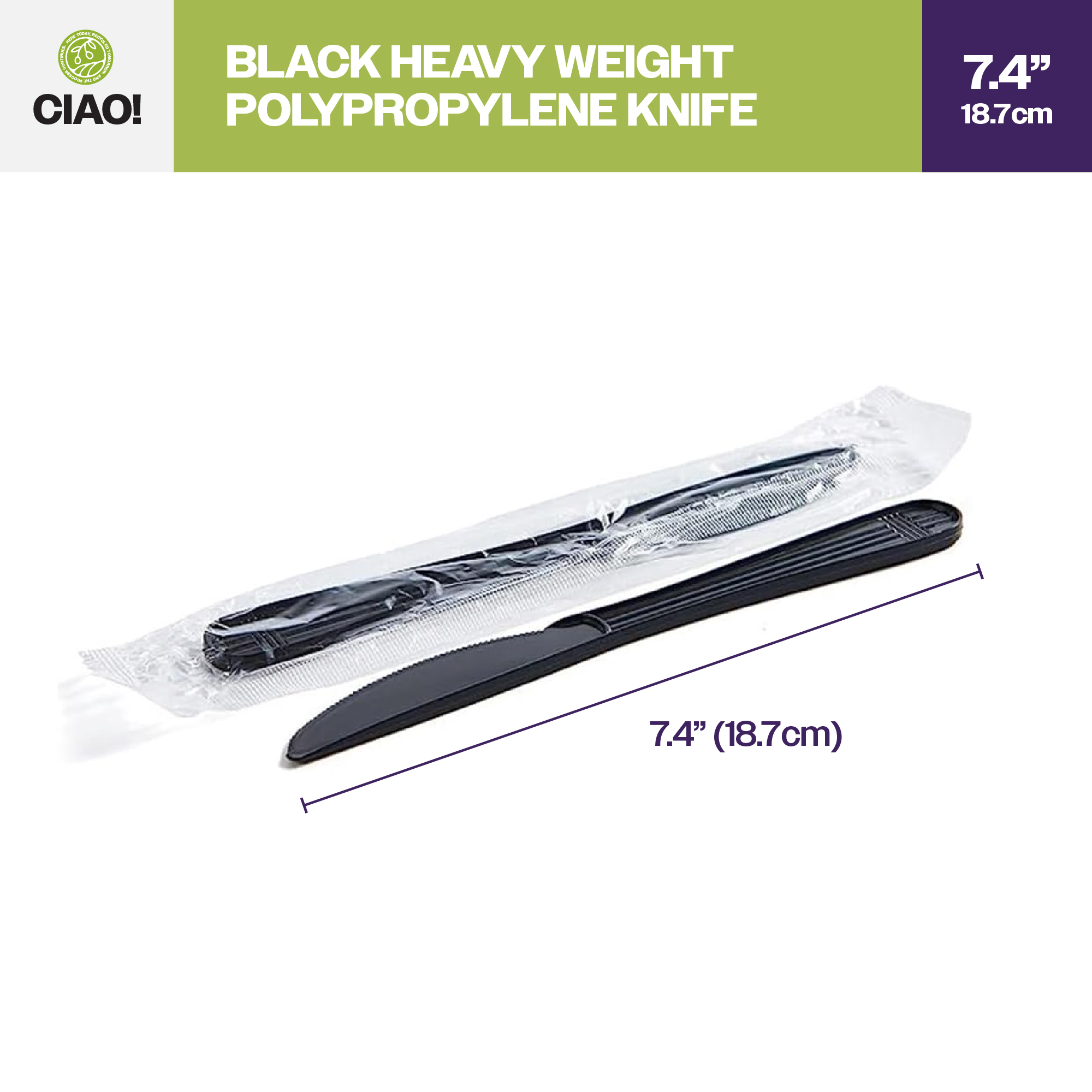 CIAO! Heavy Weight Black Polypropylene Knife Individually Wrapped (Case of 1,000) - Image 2