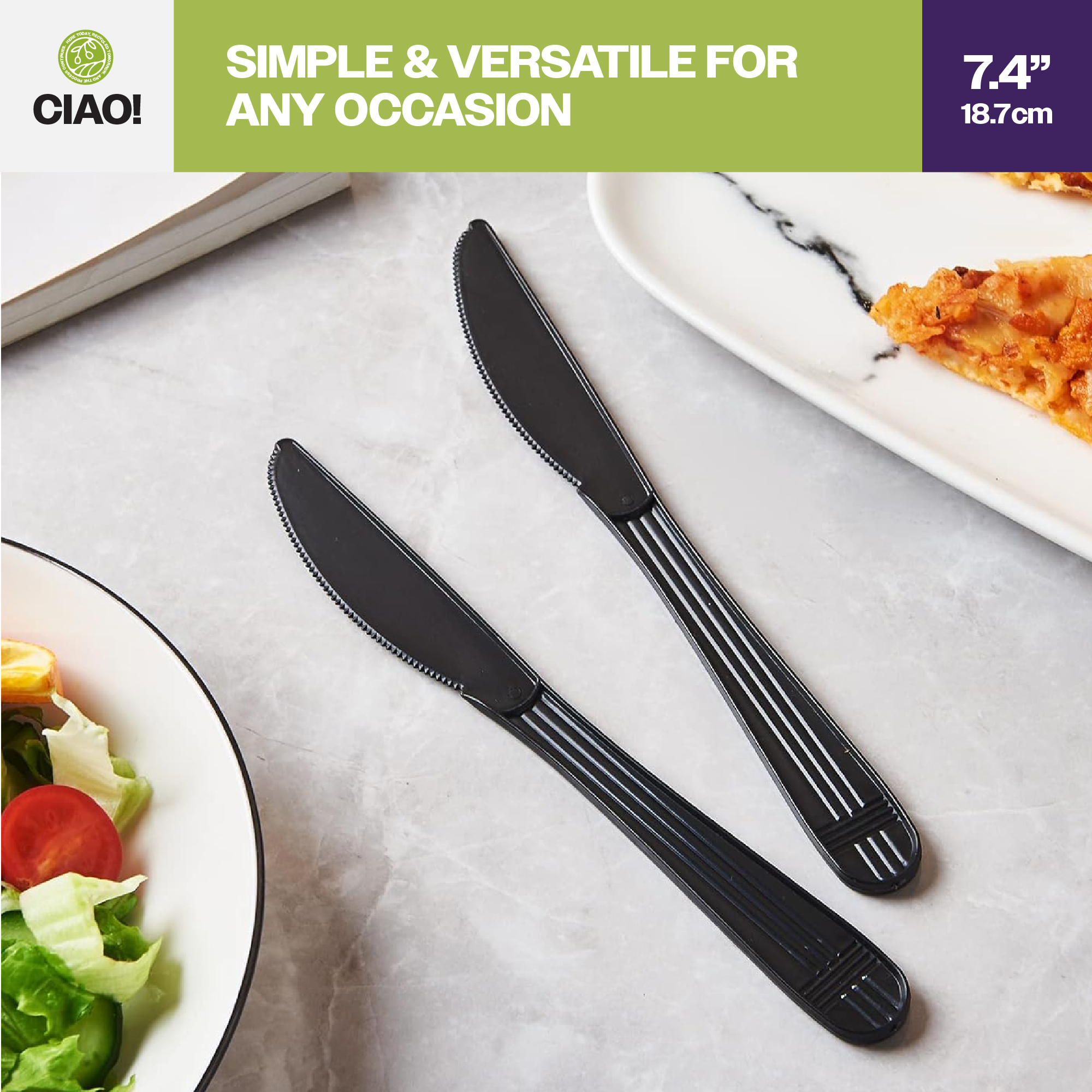 CIAO! Heavy Weight Black Polypropylene Knife Individually Wrapped (Case of 1,000) - Image 6