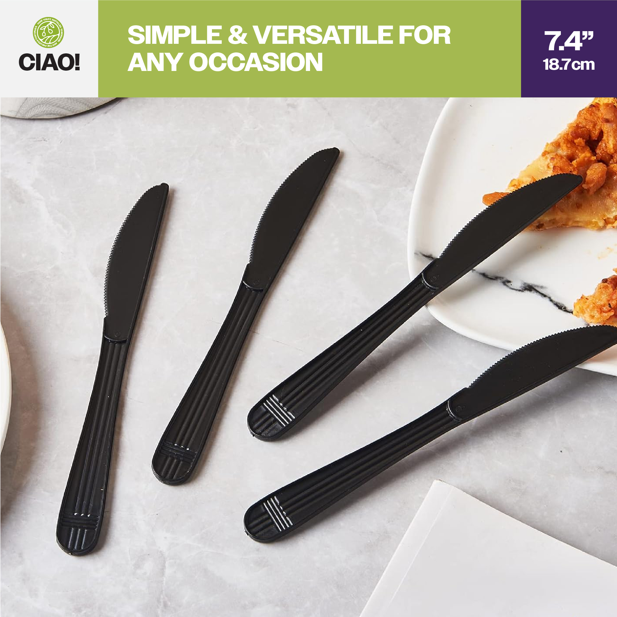 CIAO! Heavy Weight Black Polypropylene Knife Individually Wrapped (Case of 1,000) - Image 7