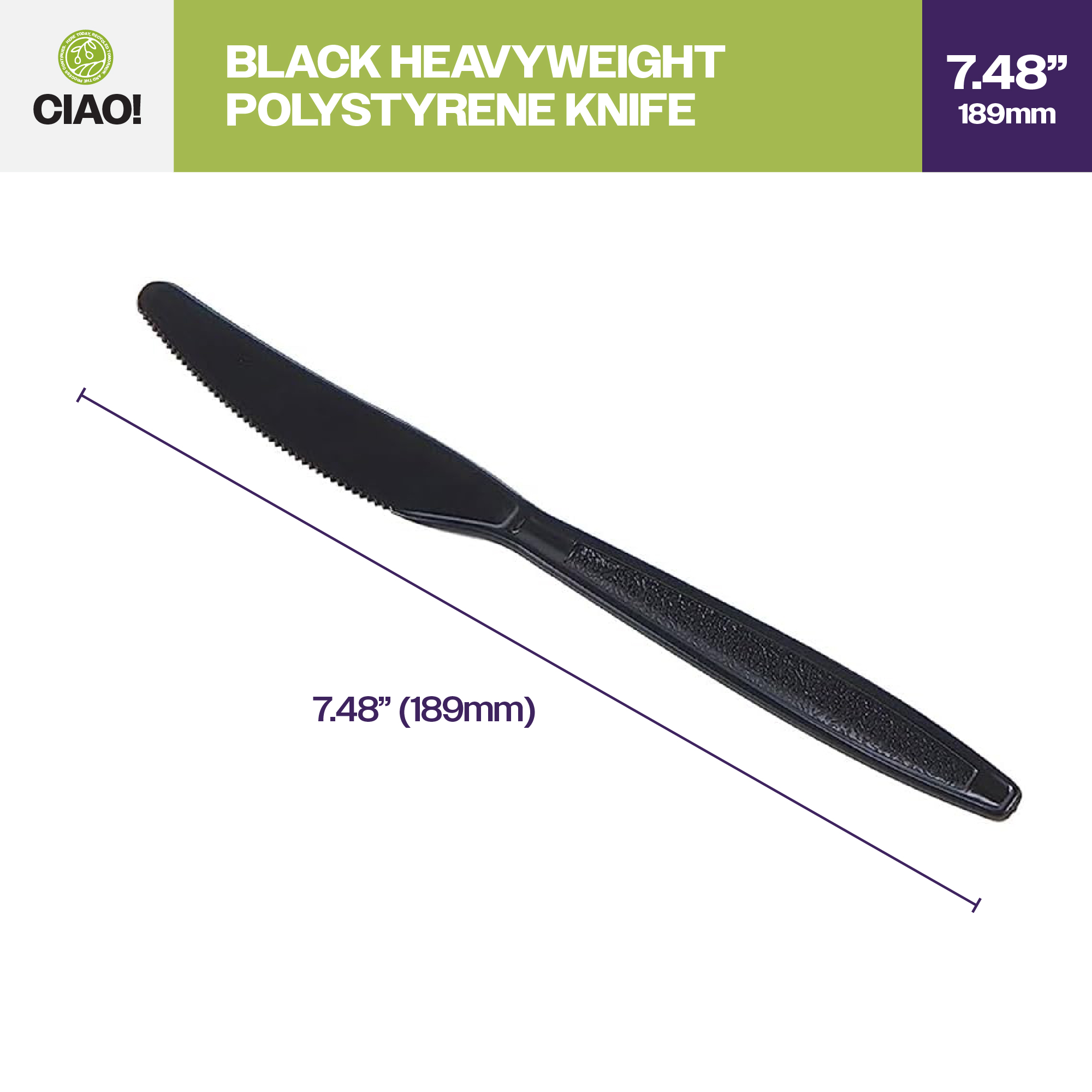 CIAO! Heavy Weight Polystyrene Disposable Knife Black (Case of 1,000) - Image 2