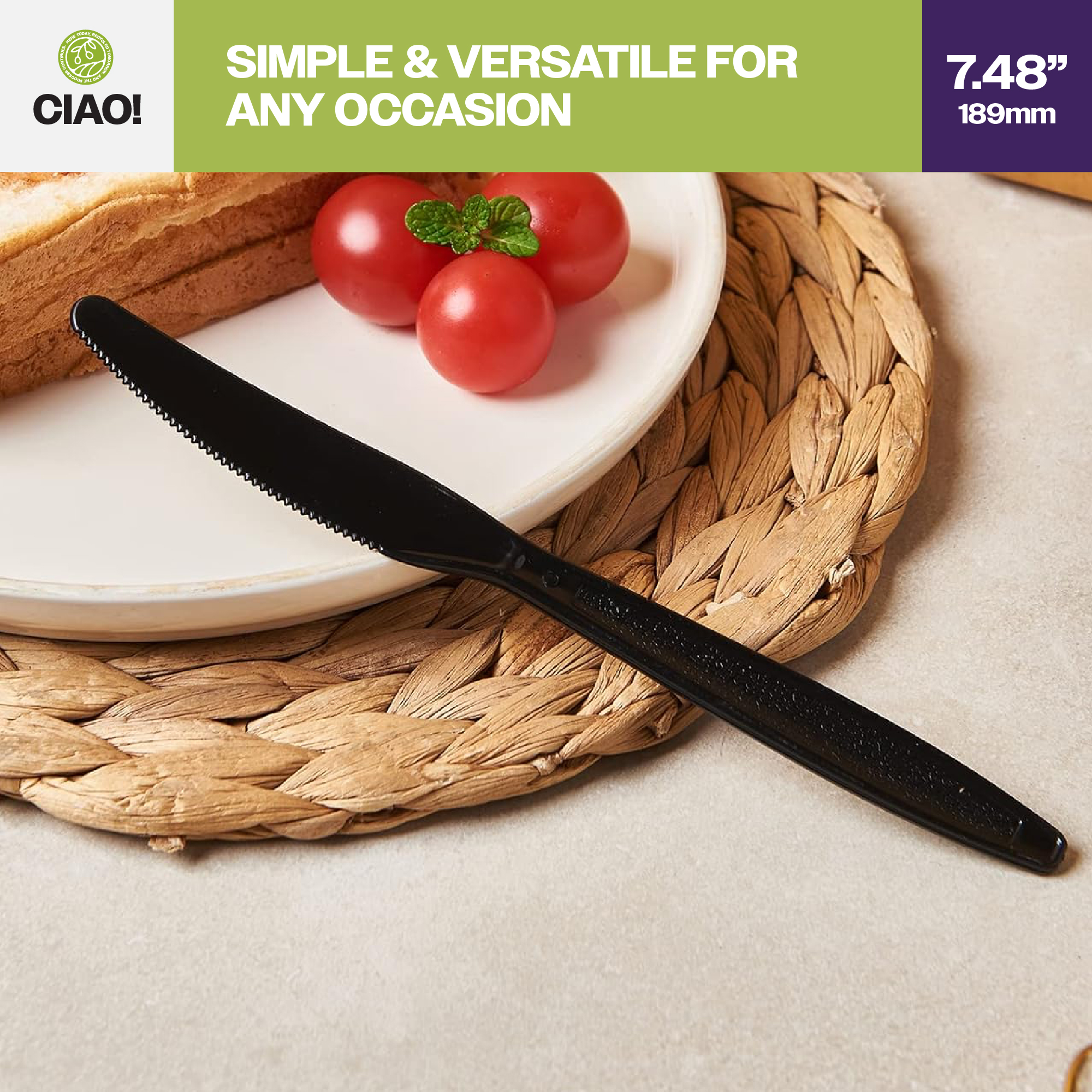 CIAO! Heavy Weight Polystyrene Disposable Knife Black (Case of 1,000) - Image 6