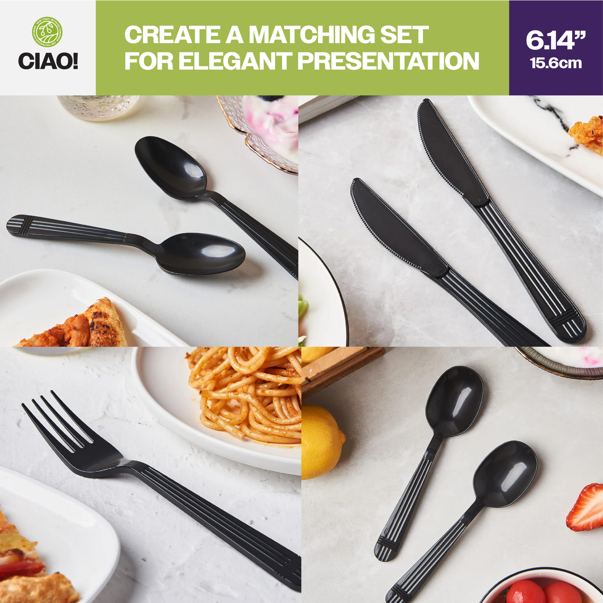 CIAO! Heavy Weight Black Polypropylene Soup Spoon Individually Wrapped (Case of 1,000) - Image 5