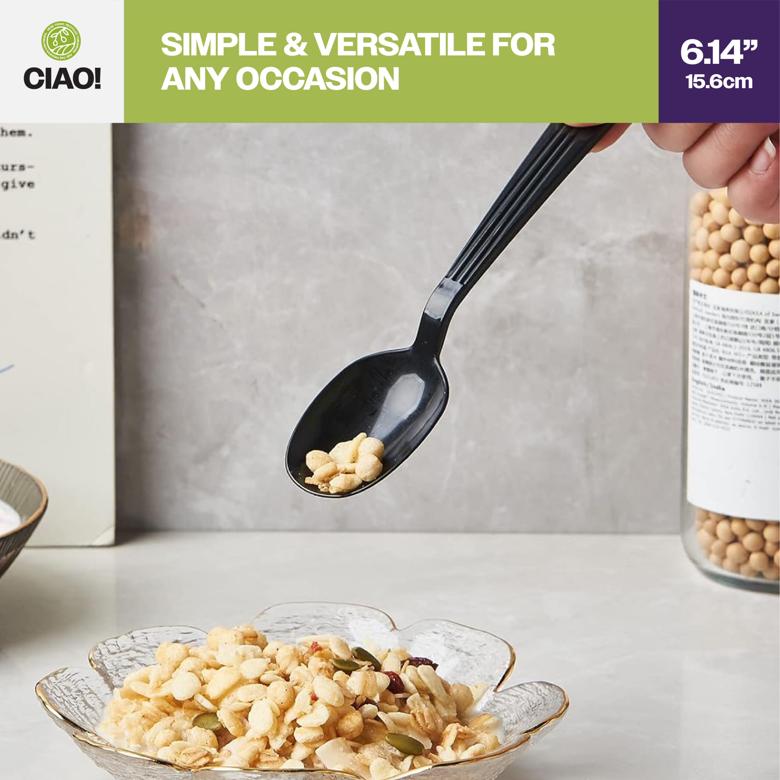 CIAO! Heavy Weight Black Polypropylene Soup Spoon Individually Wrapped (Case of 1,000) - Image 7
