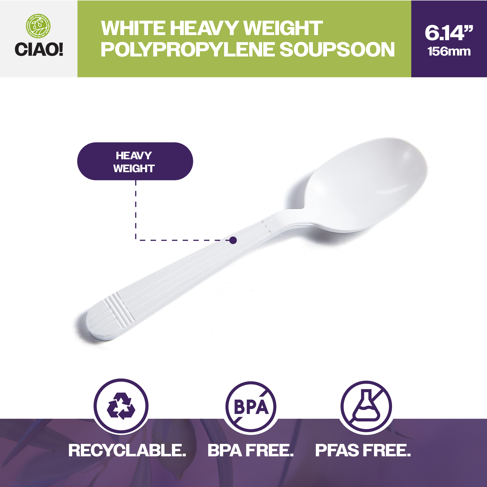 CIAO! 6.14" White Soupspoon Heavy Weight Polypropylene Individually Wrapped (Case of 1,000) - Image 3