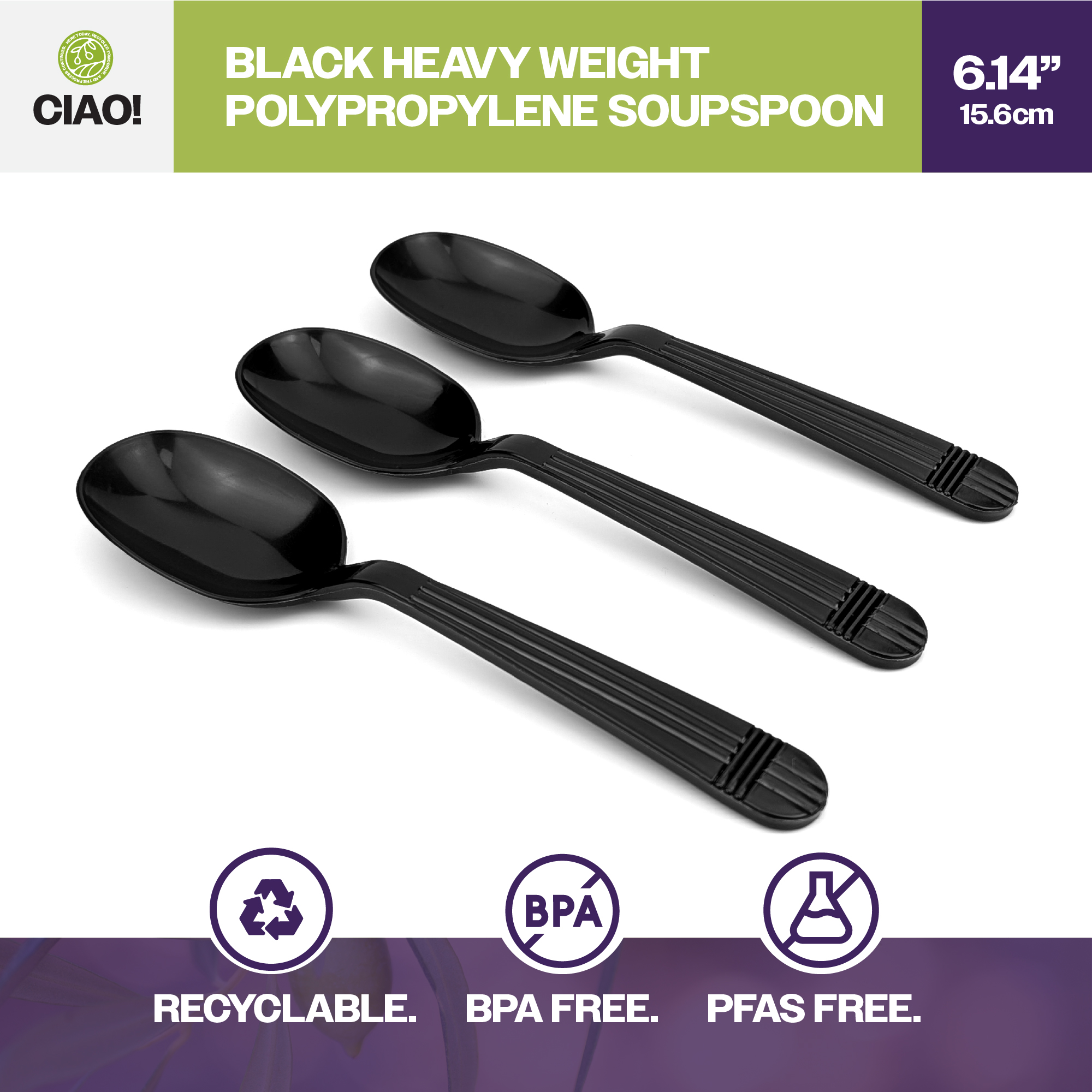 CIAO! Heavy Duty Black Polypropylene Disposable Soup Spoons, Foodservice Bulk Pack – 1,000 Count - Image 3