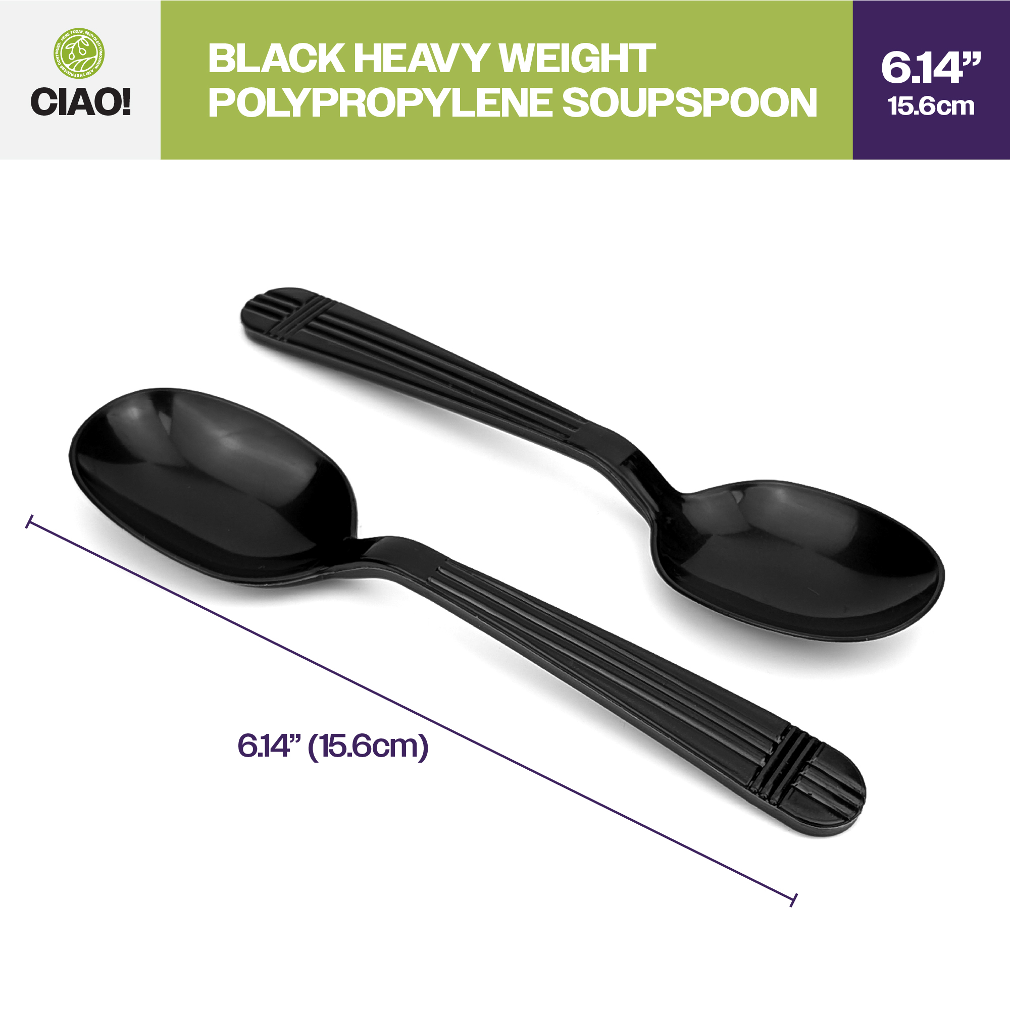 CIAO! Heavy Duty Black Polypropylene Disposable Soup Spoons, Foodservice Bulk Pack – 1,000 Count - Image 2