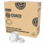 CIAO! 90mm Diameter Polystyrene White Lid, Designed and Fit for CIAO! BRAND10, 12, 16 and 20 oz Paper Cup ONLY - 1,000 Count